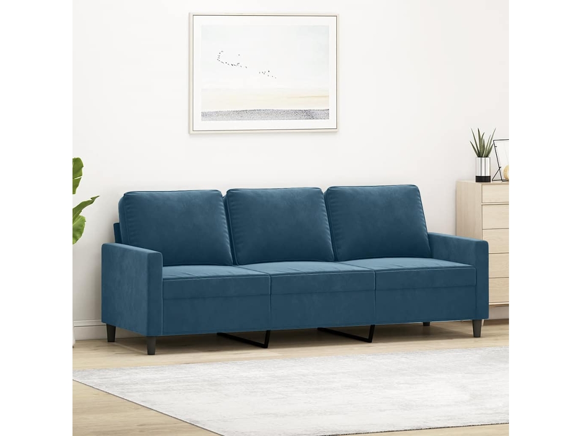 Vidaxl Sofá De 3 Lugares 180 Cm Veludo Azul