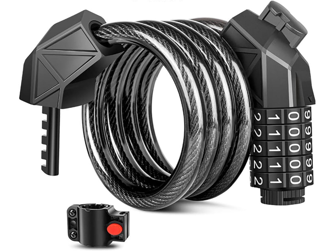 Cadeado De Cabo Para Bicicleta, Com Combinação De Segurança De 5 Dígitos, Autorretrátil E Reconfigurável Aquaforge (preto)