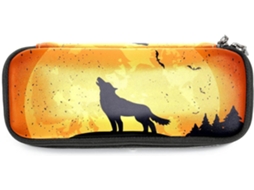 Estojo grande com estampa de lobo e tema de Halloween, ideal para escola, mesa, adultos e meninas.
