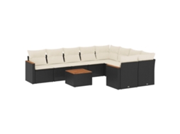 Conjunto de 10 Sofás de Jardim com Almofadões Vime Pe Preto MAISON EXCLUSIVE