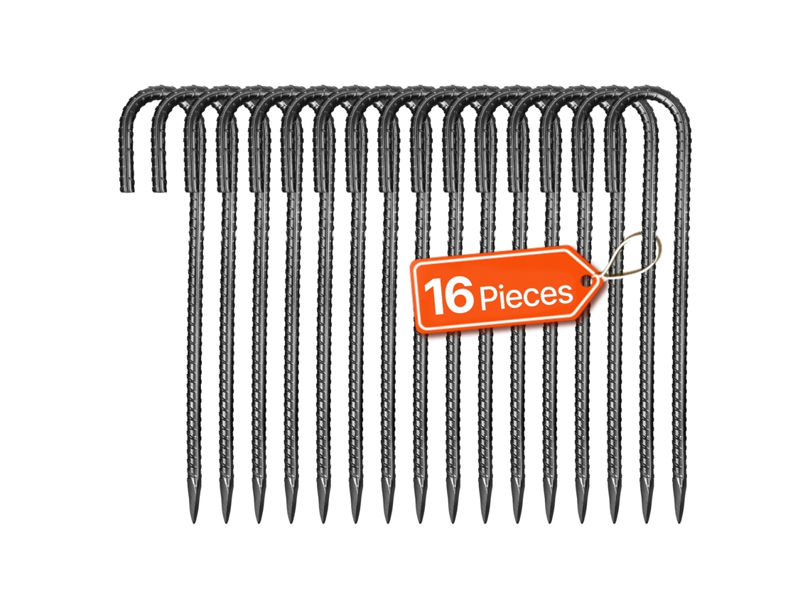 16 Estacas De Vergalhão 304,8mm Com Gancho J, Pretas Vevor