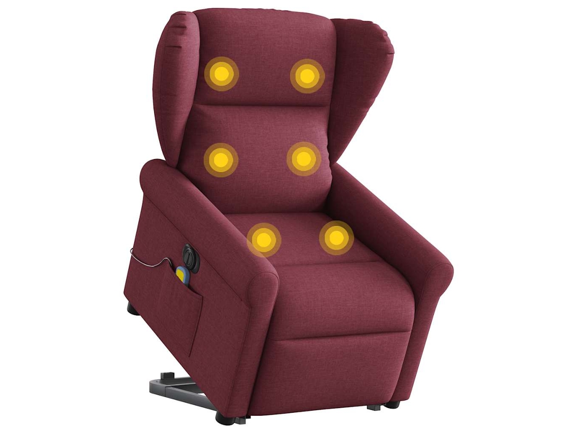 Vidaxl Poltrona Elevatória De Massagens Elétrica Tecido Vermelho Tinto