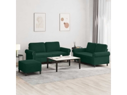 Vidaxl 3 Pcs Conjunto De Sofás Com Almofadões Veludo Verde-escuro