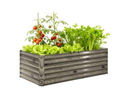 Floreira Exterior Grande Retangular de Aço Galvanizado para Terraço com Base Aberta 180x90x57.5cm Madeira
