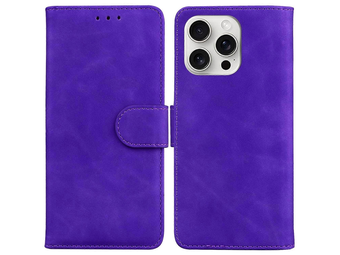 Capa De Couro Sintético Com Suporte Para Iphone 16 Pro Max, Cor Sólida
