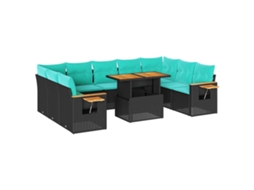 Maison Exclusive - 10 Pcs Conjunto Sofás Jardim C/ Almofadões Vime Pe/acácia Preto