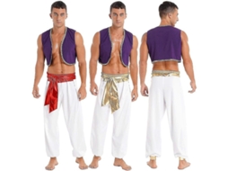 2026 traje de Halloween Príncipe Mítico Aladdin Carnaval Cosplay Convite com Colete Strass e Calças Cinturadas