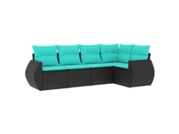 Conjunto de Sofá de Jardim de 5 Peças com Almofadas em Rattan Sintético Preto MAISON EXCLUSIVE