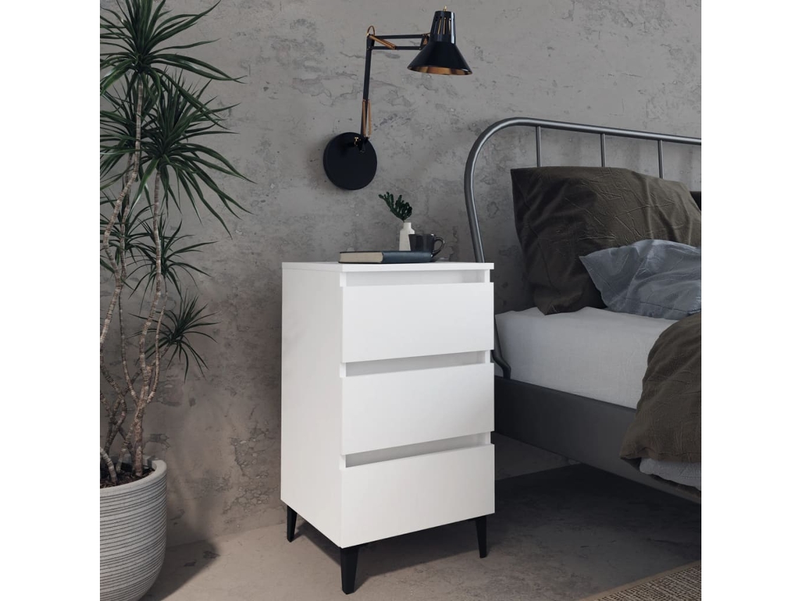 Vidaxl Mesa De Cabeceira C/ Pernas Em Metal 40x35x69 Cm Branco