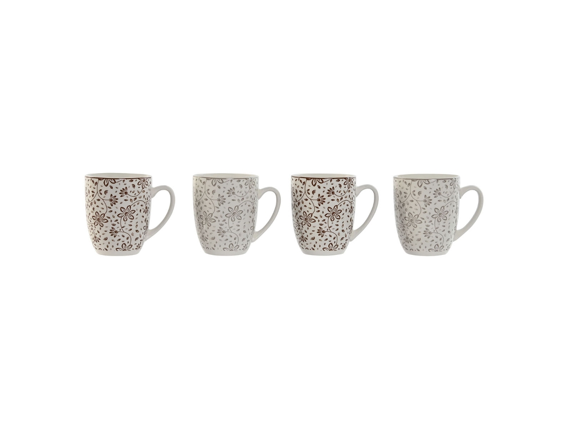 Conjunto De 4 Canecas Home Esprit Castanho Bege Bloemen 340 Ml