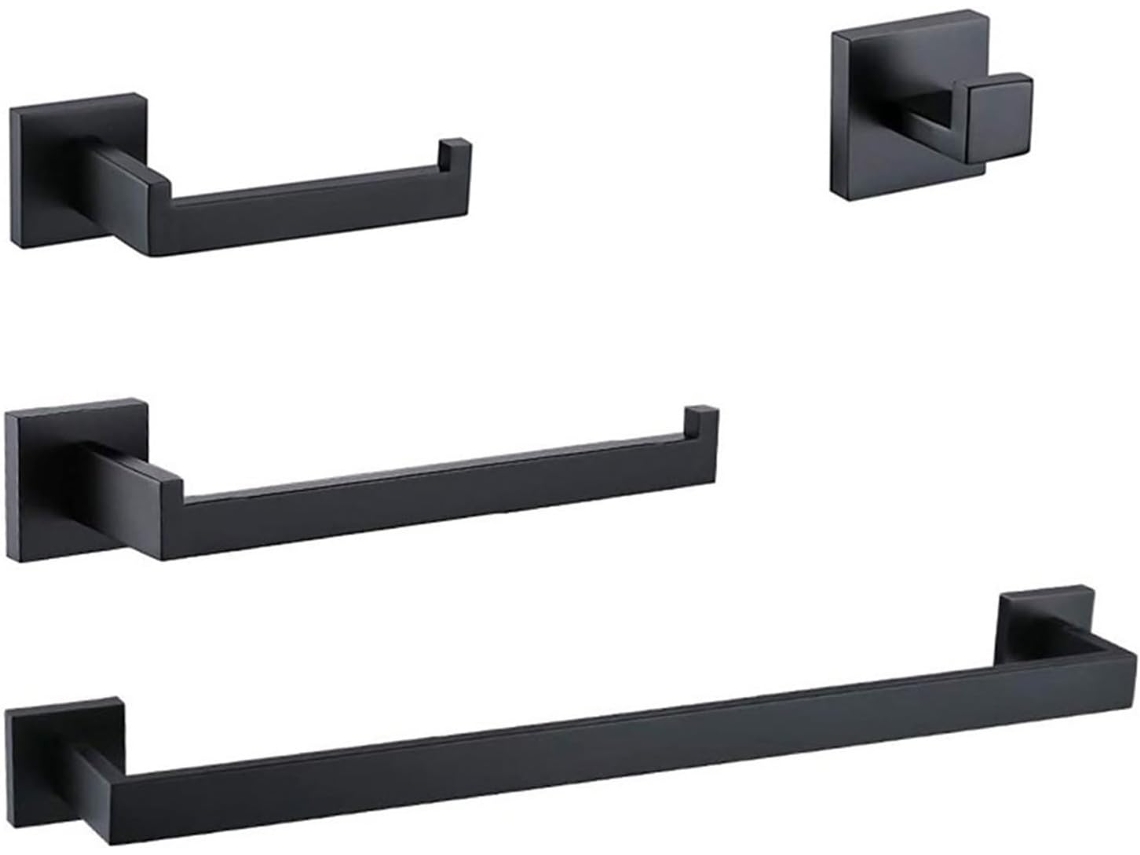 Conjunto De Acessórios Para Banheiro Parede Em Aço Inoxidável 304 Preto Fosco, Com 4 Peças Inclui Barra Para Toalha