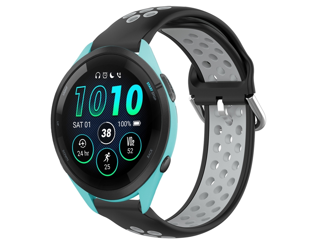 Bracelete de Smartwatch para Garmin Forerunner 265 Music 22mm de silicone esportivo respirável perfurado (preto + cinza)