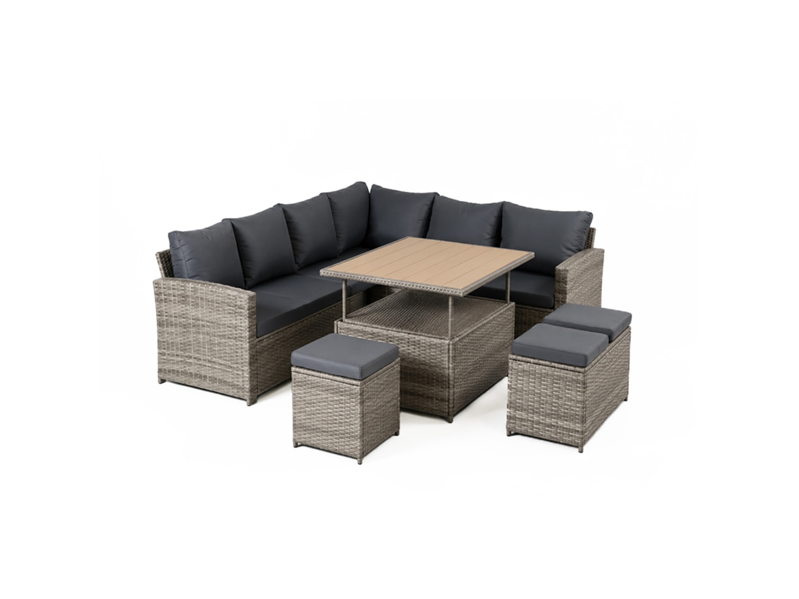 Sahara conjunto de jardim modular 9 lugares em resina trançada com mesa elevável efeito madeira CONCEPT U