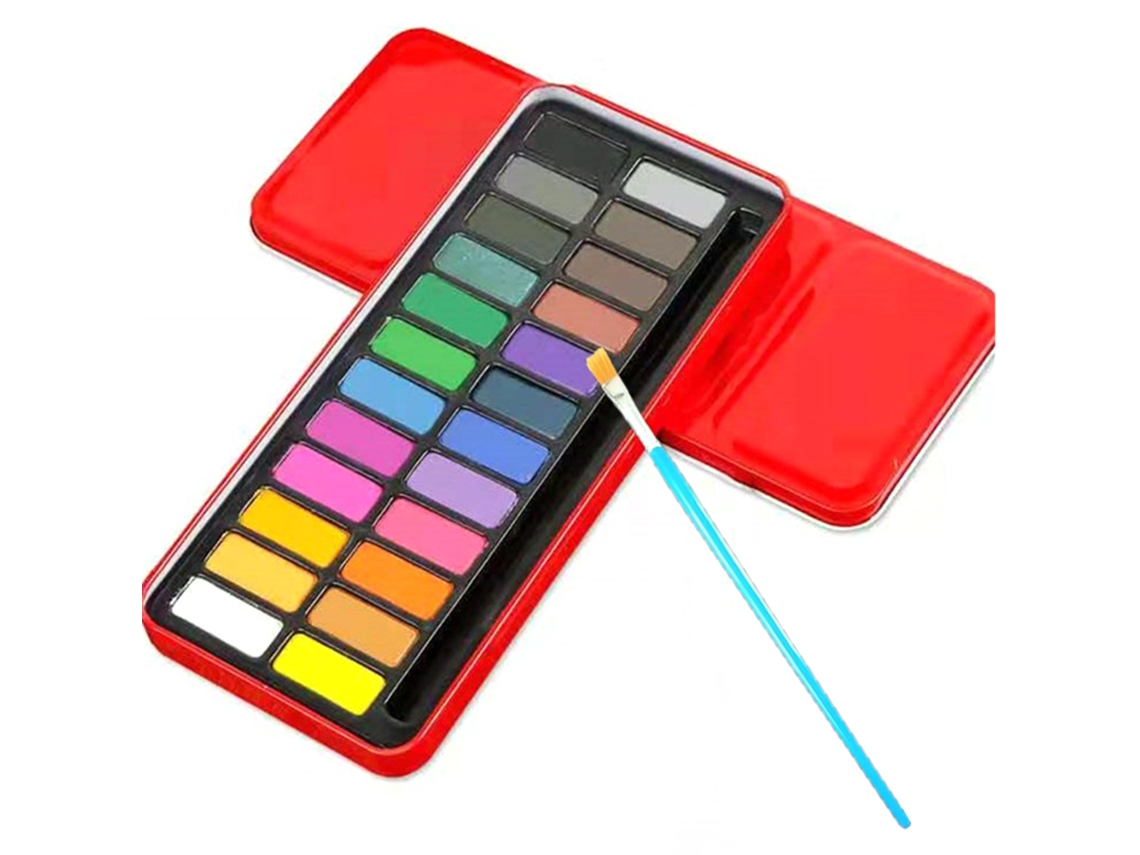 Ats set de Acuarela En Lata de 24 Colores Bloques Prensados Polvos para Pintura Infantil