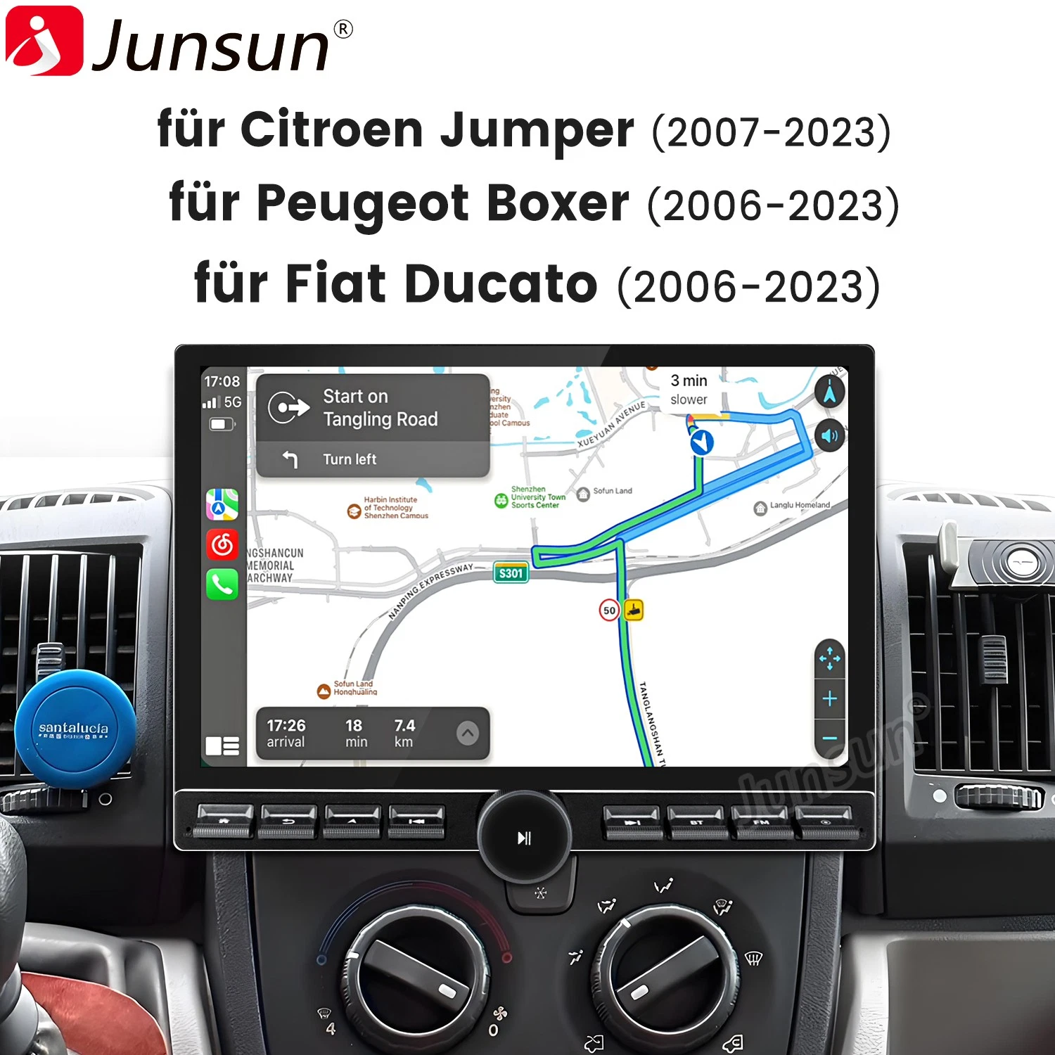 Autorádio Android para Fiat Ducato com GPS Carplay Wifi Bluetooth 5.0 6GB+128GB JUNSUN