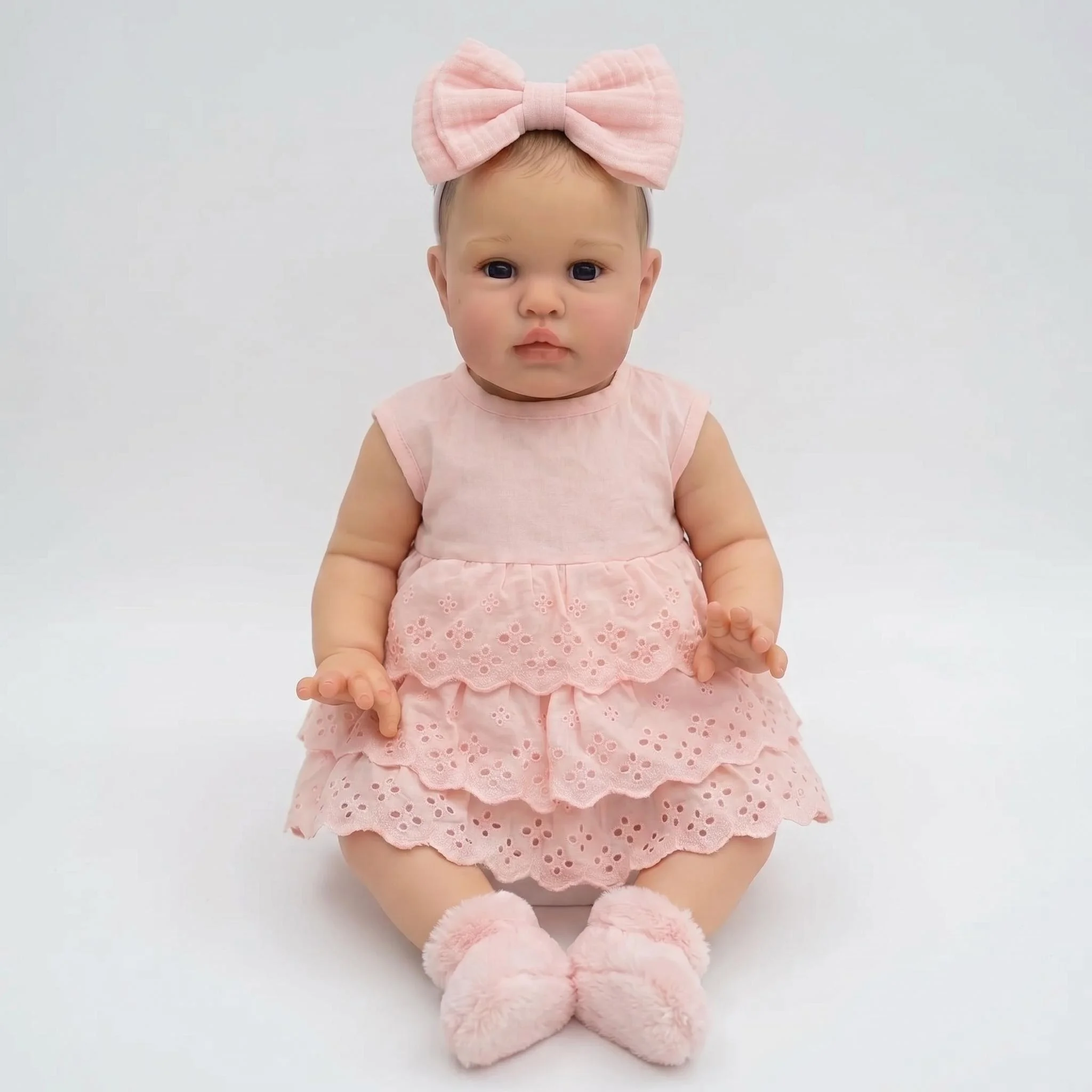 (rosa) Boneca Ellie De Vinil Macio Para Recém-nascidos De 56 Cm (22 Polegadas), Boneca Bebê Realista