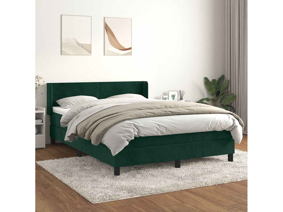 Vidaxl Cama com Molas/colchão 140x190 Cm Veludo Verde escuro
