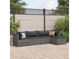 Vidaxl 5 Pcs Conjunto Lounge De Jardim C/ Almofadões Vime Pe Cinzento