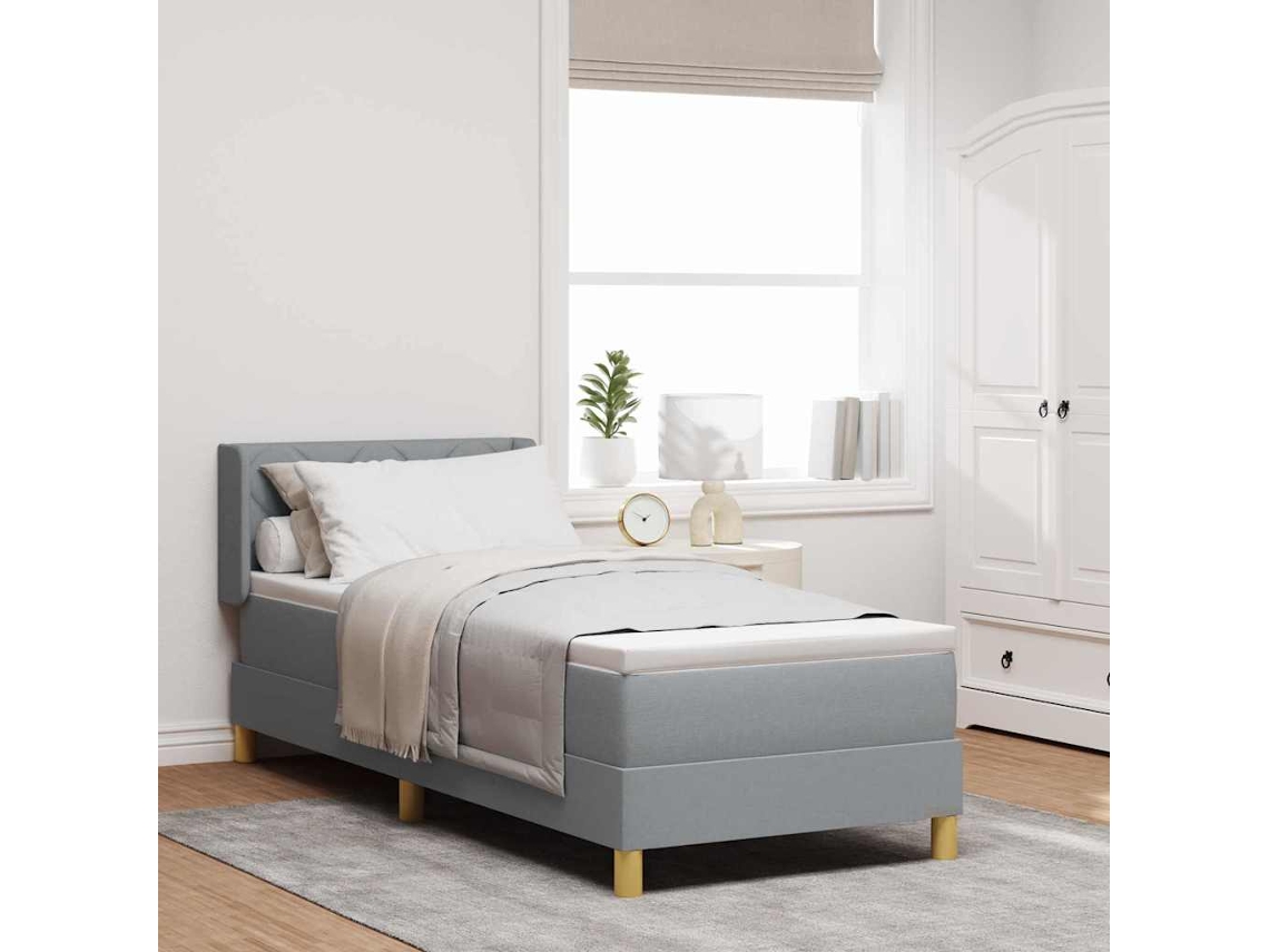 Vidaxl Cama Box Com Cabeceira Manual Cinzento-claro 200 X 80 Cm Tecido