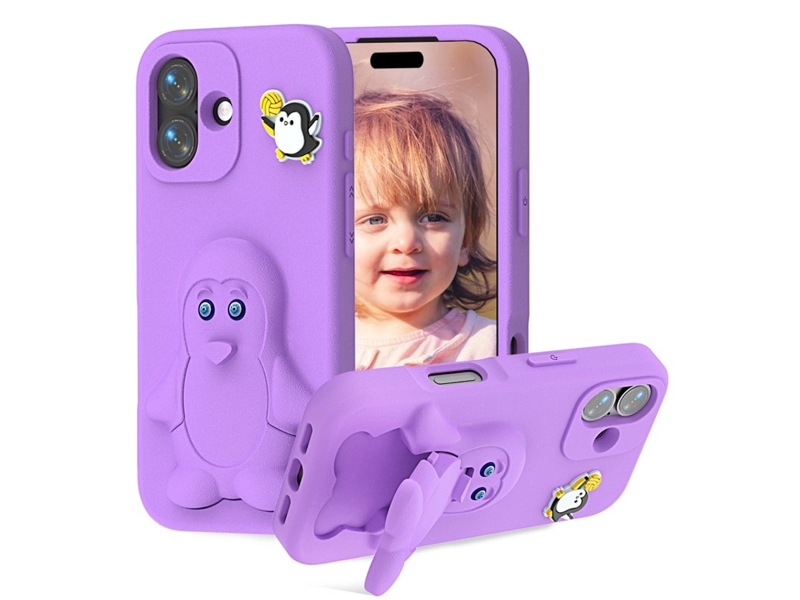 Capa Penguin Para Iphone 17 Com Suporte Integrado E À Prova De Choque Em Eva - Roxa