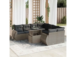 Vidaxl 9 Pcs Conjunto Sofás P/ Jardim Com Almofadões Vime Pe Cinzento