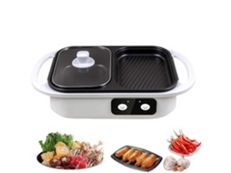 Churrasqueira Elétrica Combinada Para Hot Pot 1300w Sem Fumaça Com Revestimento Antiaderente E Controle Duplo De Temperatura Para Shabu E Refeições Em