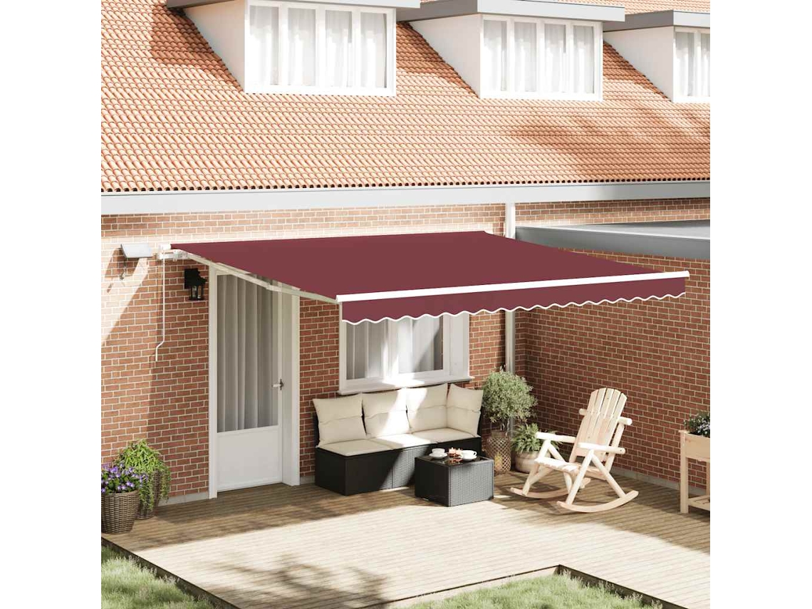 Vidaxl Toldo Retrátil Manual Com Luz Led 400x300 Cm Bordô