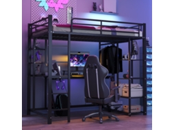 Cama Alta Com Escada 90x200cm Infantil Mesa Prateleiras Preta