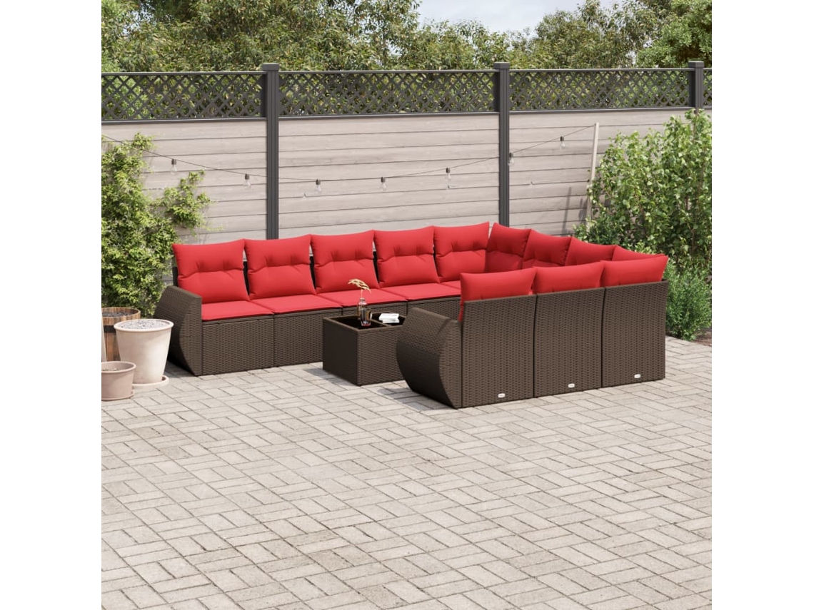 Vidaxl Conjunto De Sofá De Jardim Com 11 Peças E Almofadas Em Rattan Sintético Marrom