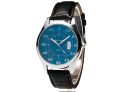 Relógio de pulso masculino de quartzo para casal com pulseira de PU e mostrador redondo (preto)