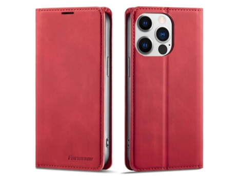 Capa Para Iphone 15 Pro Forwenw Pele Sintética Vermelho