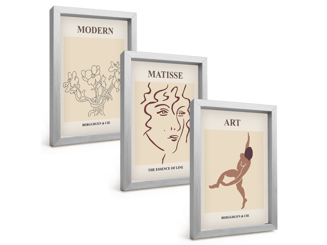 Composição De Quadros Gráficos Elegantes: Flores E Figuras Espelharte (3 Peças 20x30 Cm)