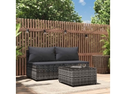 3 Pcs Conjunto Lounge De Jardim C/ Almofadões Vime Pe Cinza Dkd Home Decor