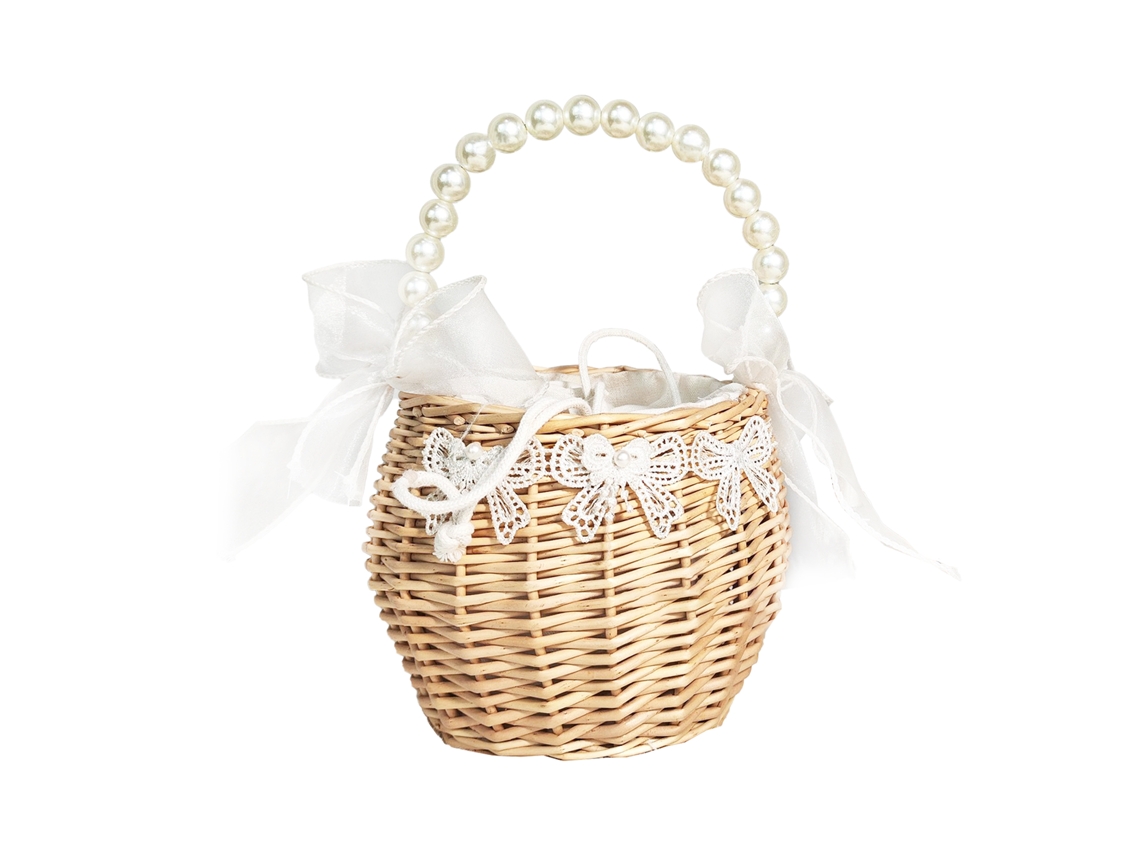 Laxiscreed Cesto De Armazenamento Rattan Com Pega Pérola, 18cm, Perfeito Para Casamentos E Presentes