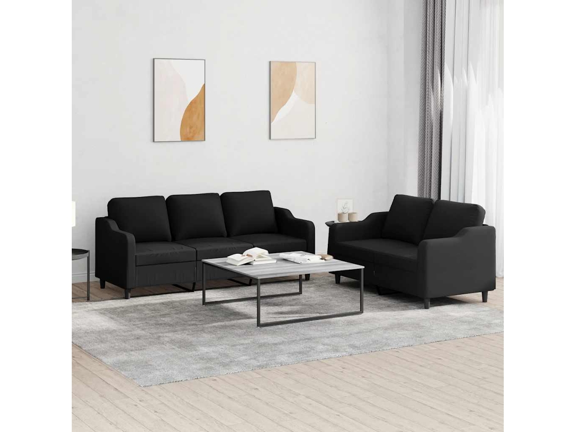 Vidaxl 2 Pcs Conjunto De Sofás Com Almofadões Tecido Preto