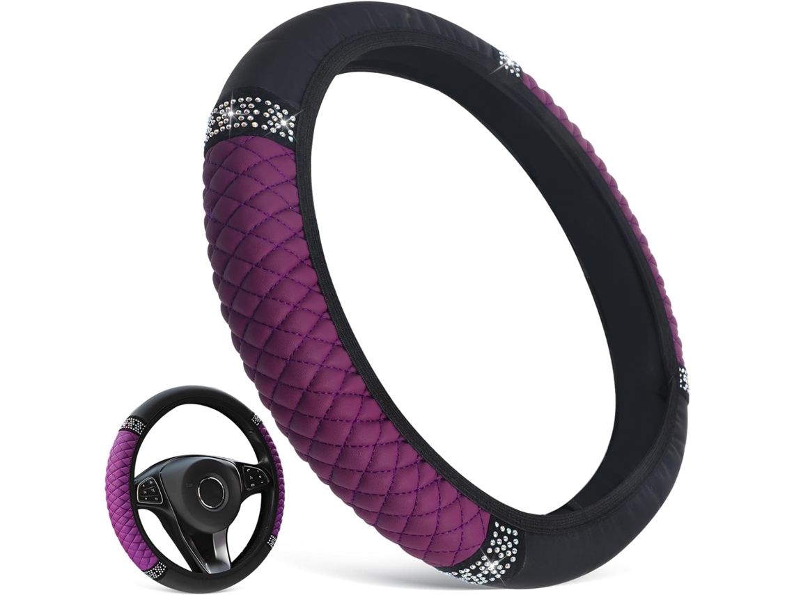 Capa De Volante Em Couro Pu Roxo Bordada Com Strass Brilhantes, Antiderrapante.