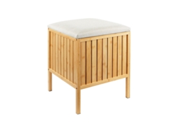 Banco De Cesto De Roupa De Bambu Com Tampa Acolchoada