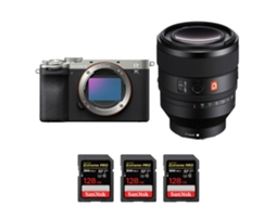 A7c Ii Prateado + Fe 50mm F/1.2 Gm + 3 Sandisk 128gb Uhs ii 300mb/s Máquina Fotográfica Híbrida + Ebook “20 Dicas para Fotos Que Impressionam” SONY