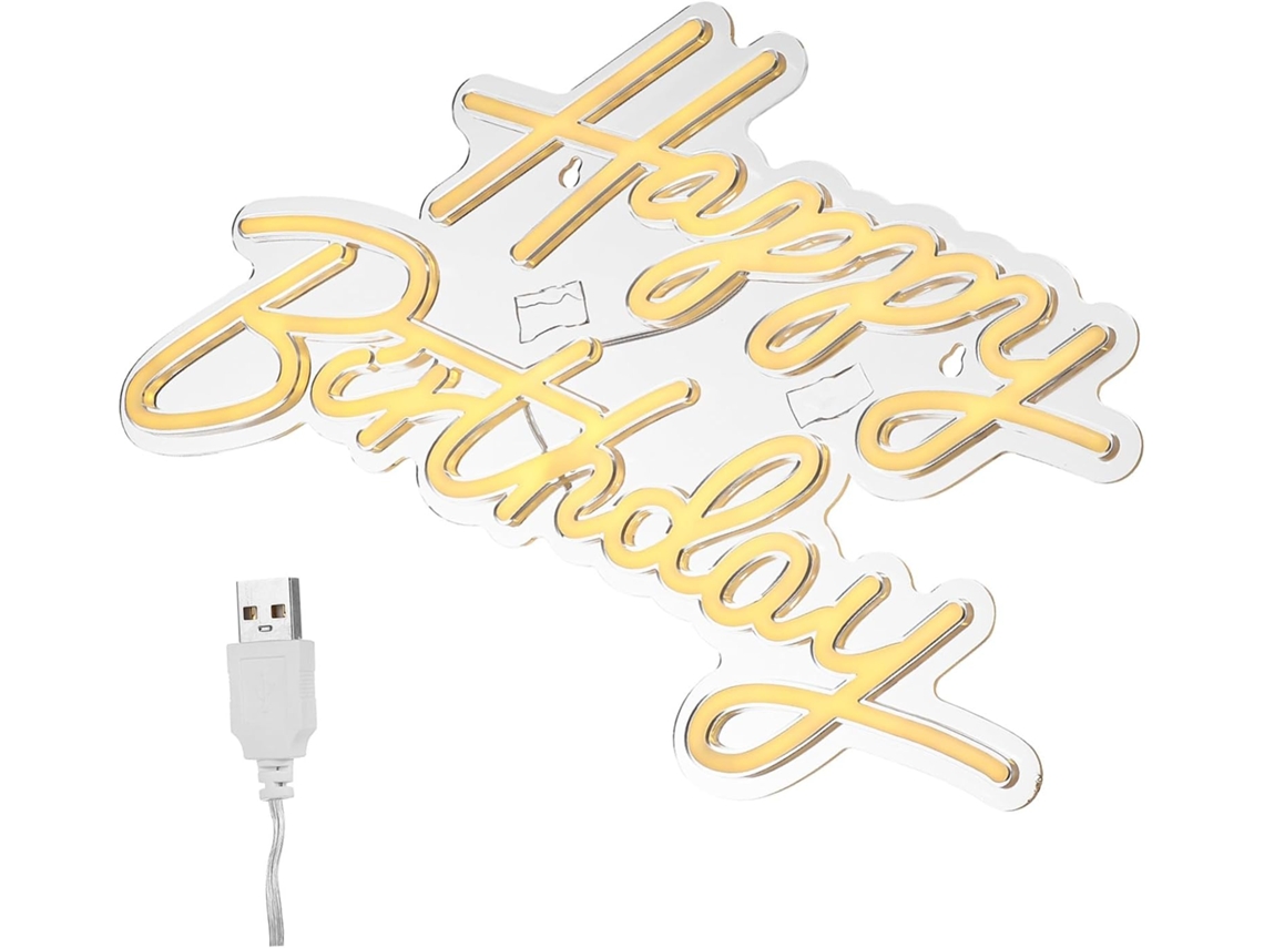 Letreiro Luminoso de Aniversário com Led e Entrada Usb, Iluminação Neon Quente para Decoração de Festas e Quartos. SFUSHOS