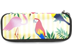 Estojo para lápis com estampa de flamingos tropicais, grande capacidade, para marcadores e maquiagem.