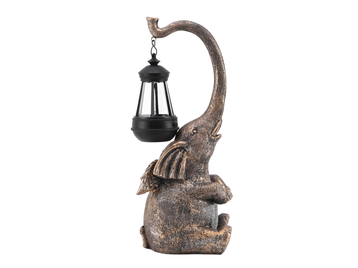 Escultura de Elefante com Luz Led Solar Lanterna Decorativa Jardim Presente Resina | S/MARCA
