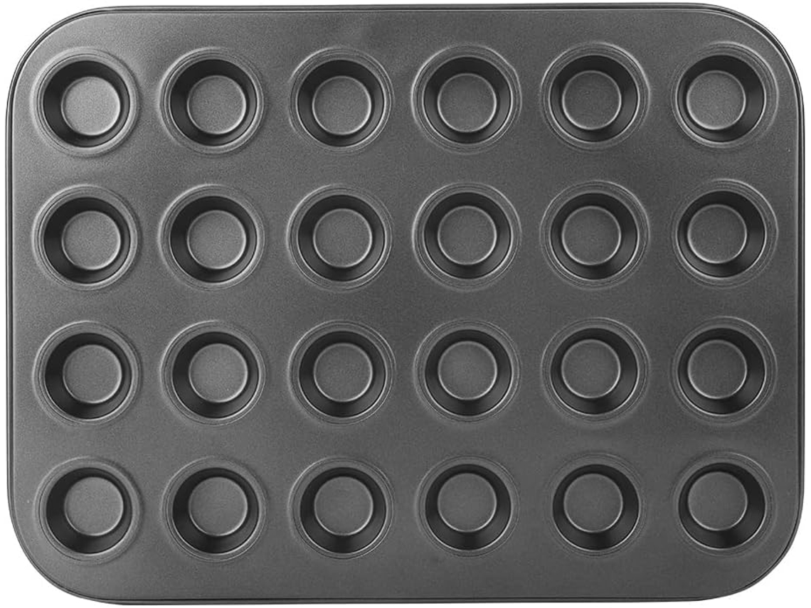Forma De Muffin - Mini Antiaderente Premium - 24 Cavidades - Aço - Preto
