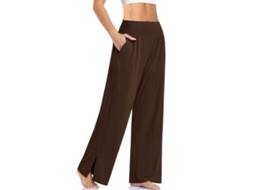 2026 pantalones de Yoga de Pierna Ancha para Mujer de Cintura Alta Con Bolsillos Y Nudo Ajustable M Café Oscuro