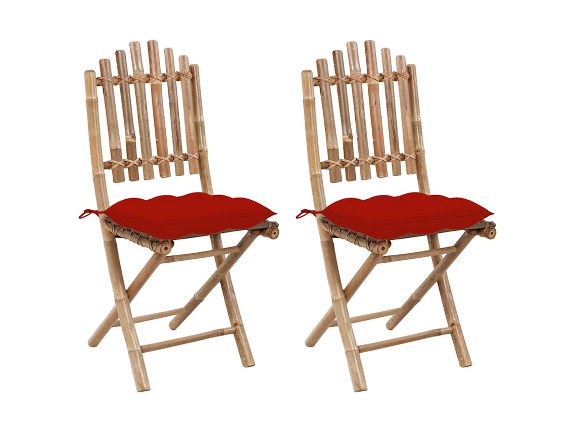 Vidaxl Conjunto De 2 Cadeiras Dobráveis Com Almofadas Em Bambu.
