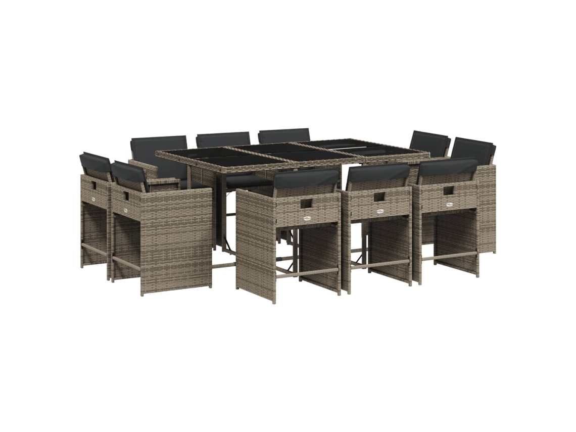 Conjunto de 11 Jantar para Jardim com Almofadões Vime Pe Cinzento MAISON EXCLUSIVE