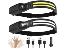Kit com 2 Lanternas de Cabeça Led Recarregáveis, 2000 Lúmens, 9 Modos de Iluminação, 4 Cores, À Prova D'água Ipx4, Leves BRILVIBERA (0, 09 Kg)
