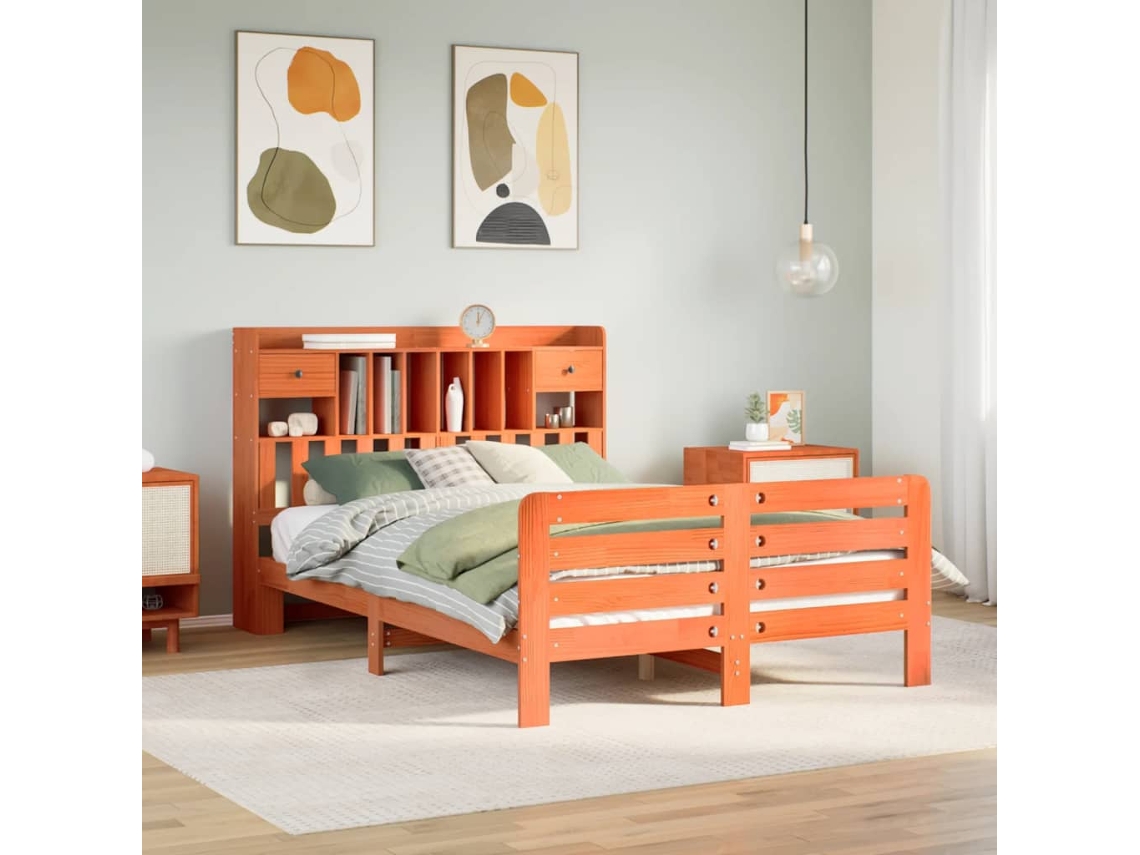Vidaxl Cama Com Estante Sem Colchão 150x200 Cm Pinho Maciço