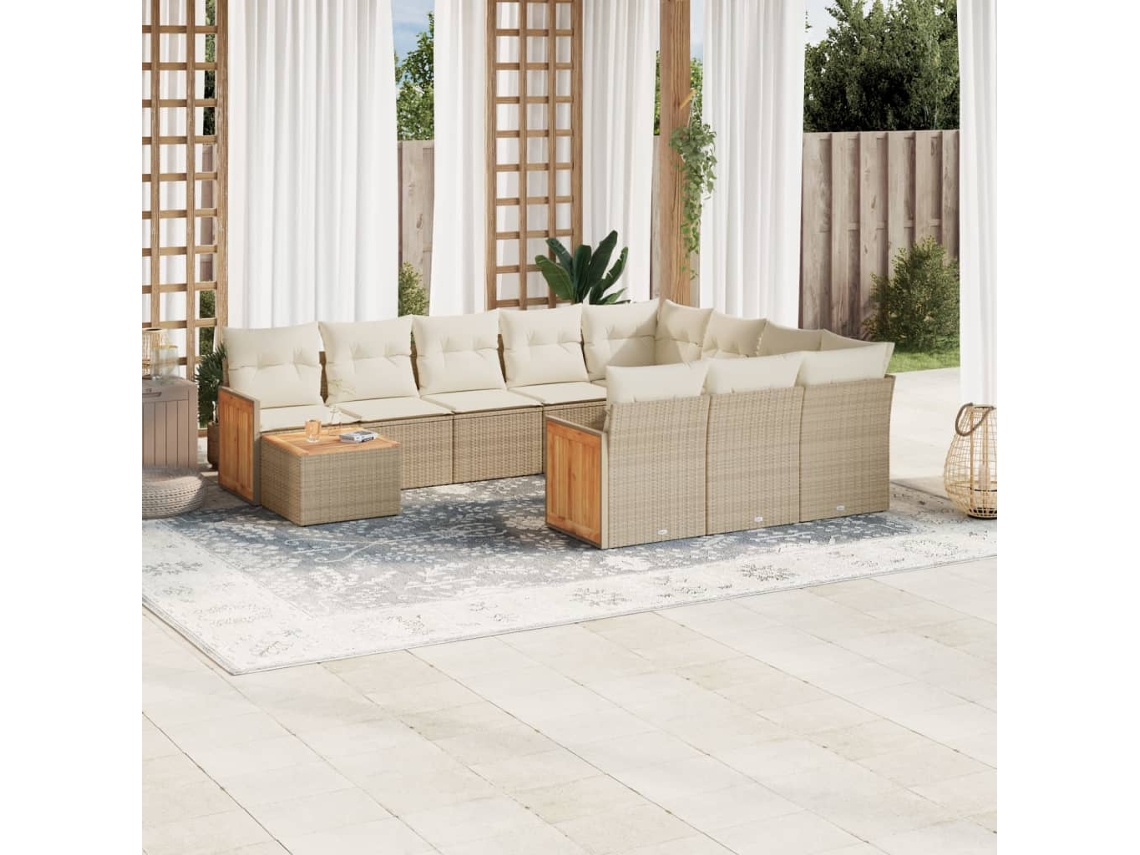 Vidaxl 11 Pcs Conjunto Sofás de Jardim C/ Almofadões Vime Pe Bege