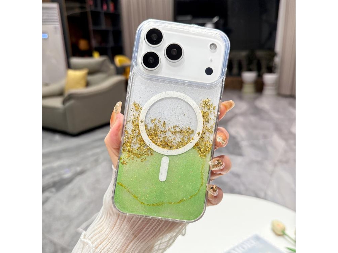 Capa Híbrida Transparente De Tpu Com Acabamento Dourado E Magsafe Para Iphone 17 Pro