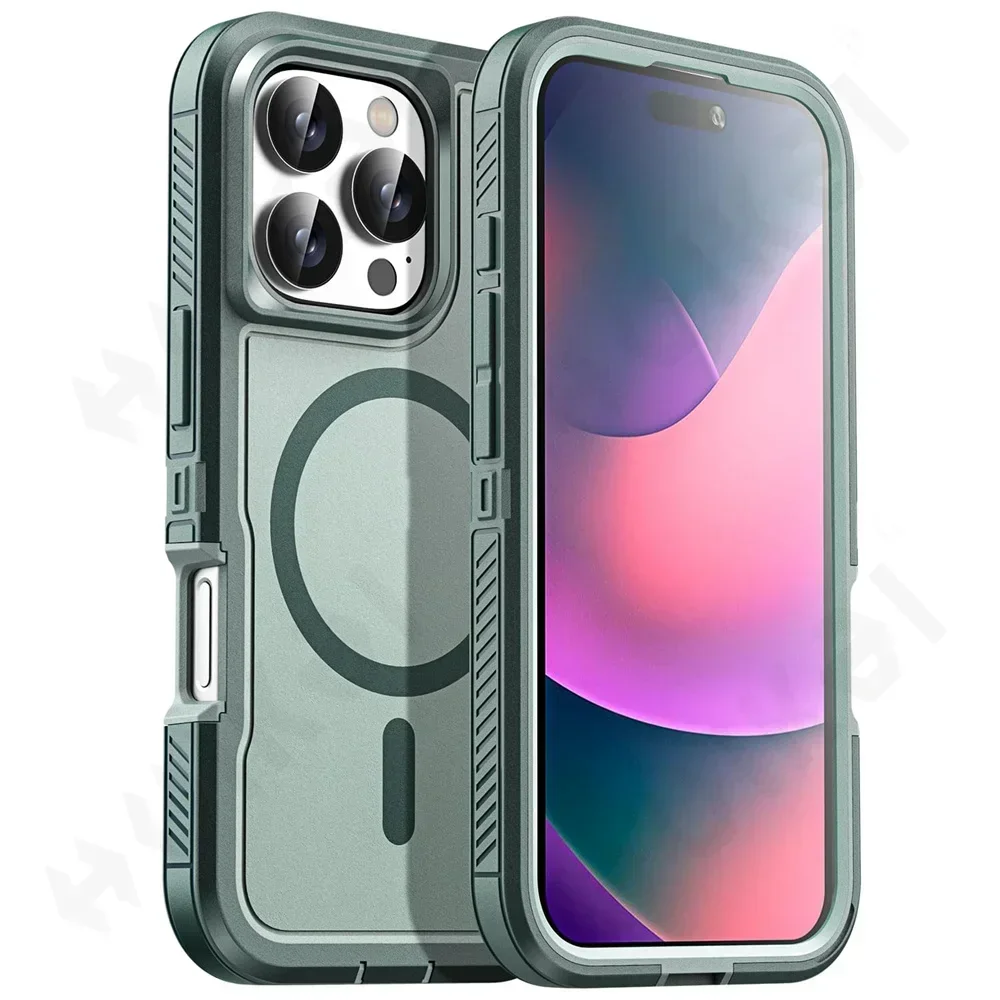 Capa Para Celular (verde, Iphone 16 Plus), Compatível Com Carregamento Sem Fio Magsafe, Resistente E Durável, À Prova De Choque E Quedas.
